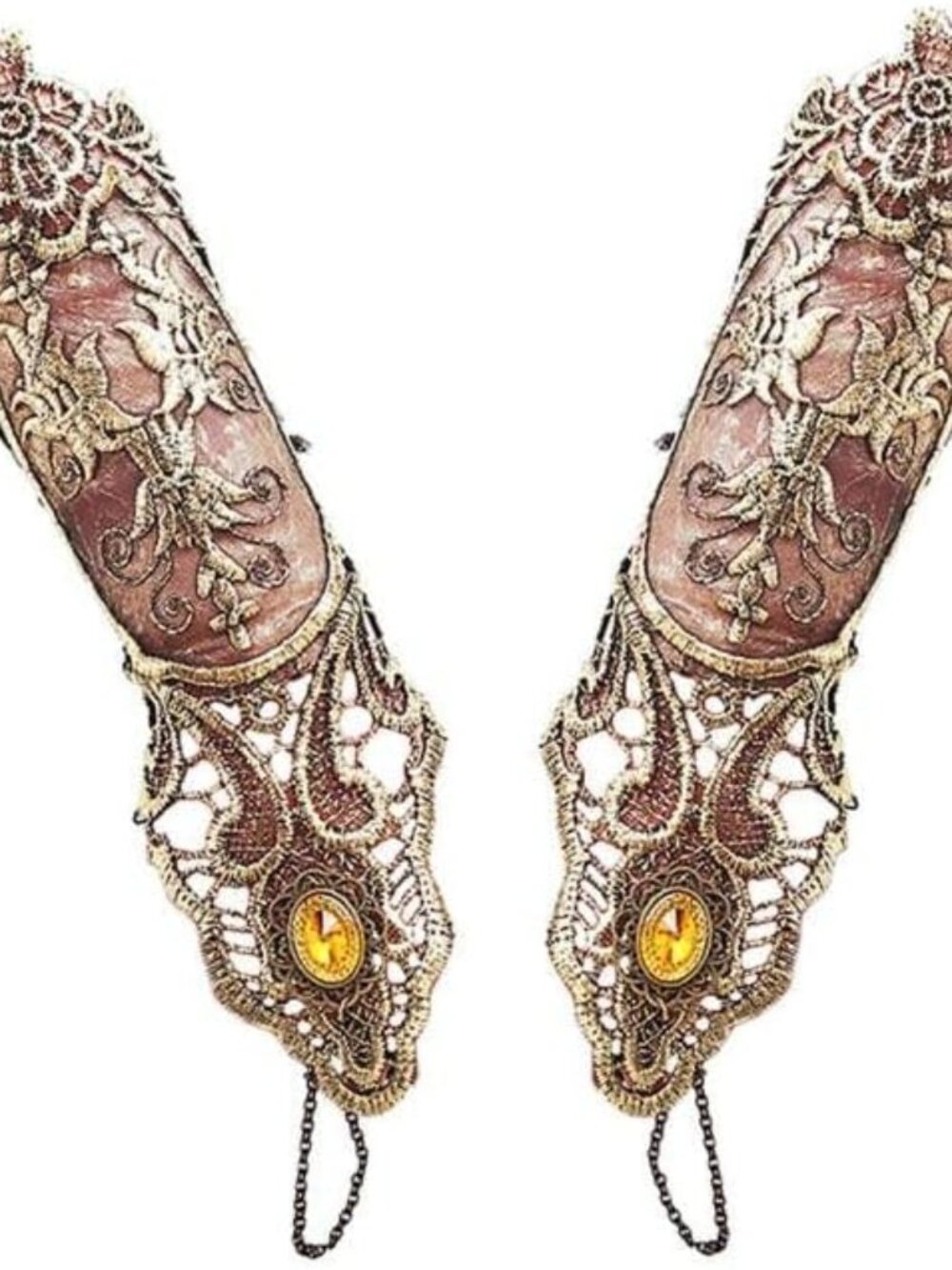 Lace Fingerless Gloves Women Gothic Floral Lace Steampunk Wristband Ring Vintage